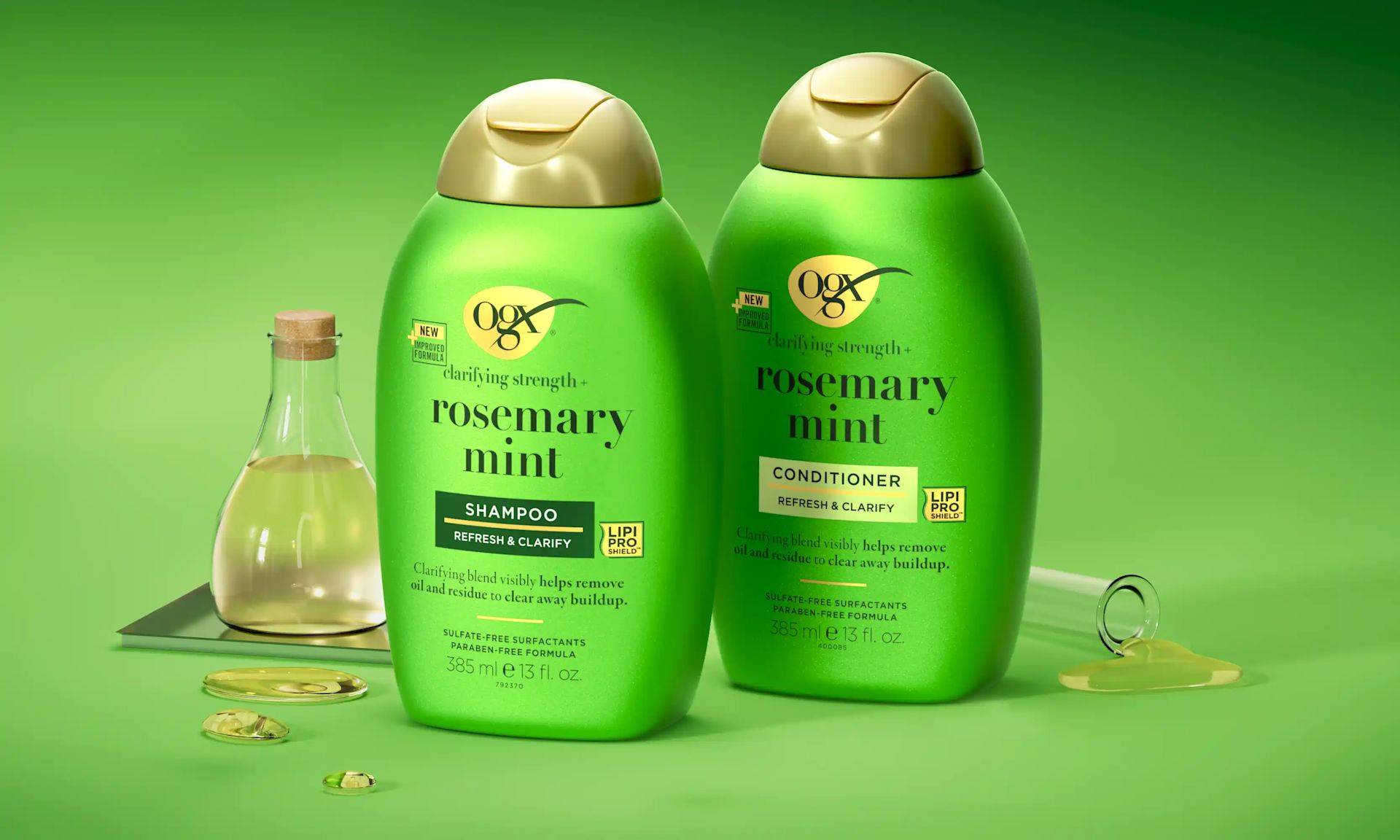 Image displaying OGX® Clarifying Strength+ Rosemary Mint Shampoo and Conditioner