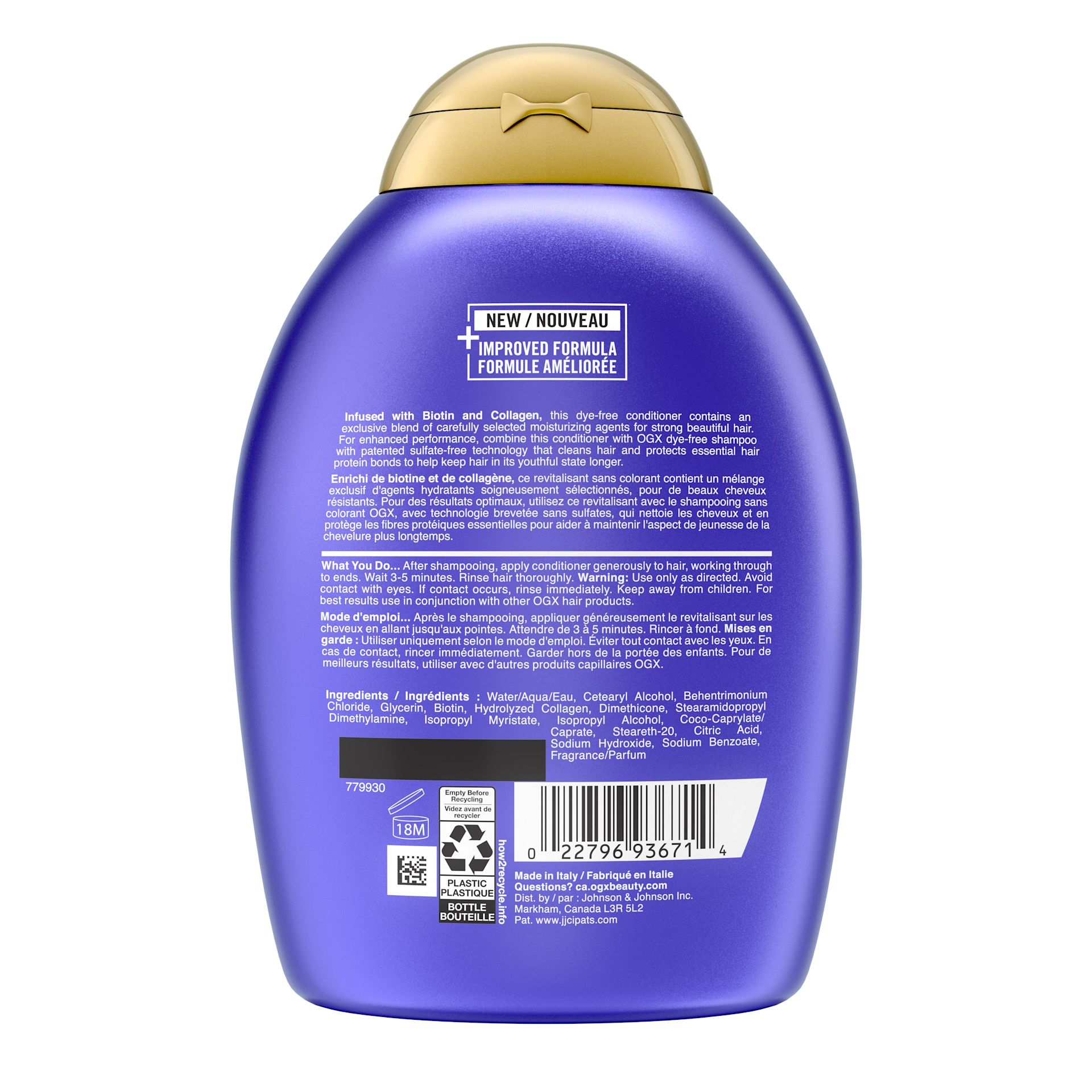 Back shot of OGX® Thick & Full+ Biotin & Collagen Volumizing Conditioner, 385mL, squeeze bottle