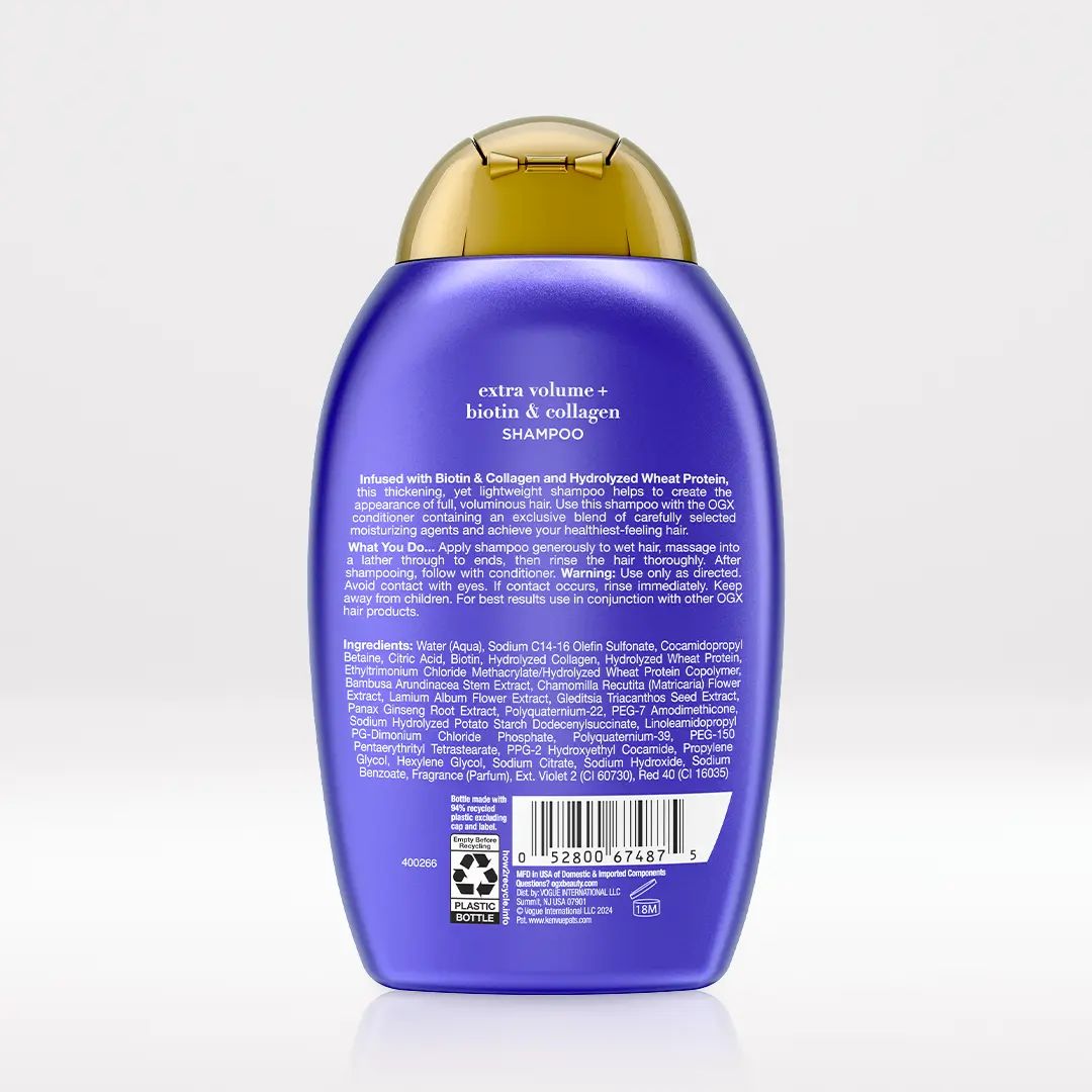Biotin & Collagen Shampoo 13oz Back of Packaging