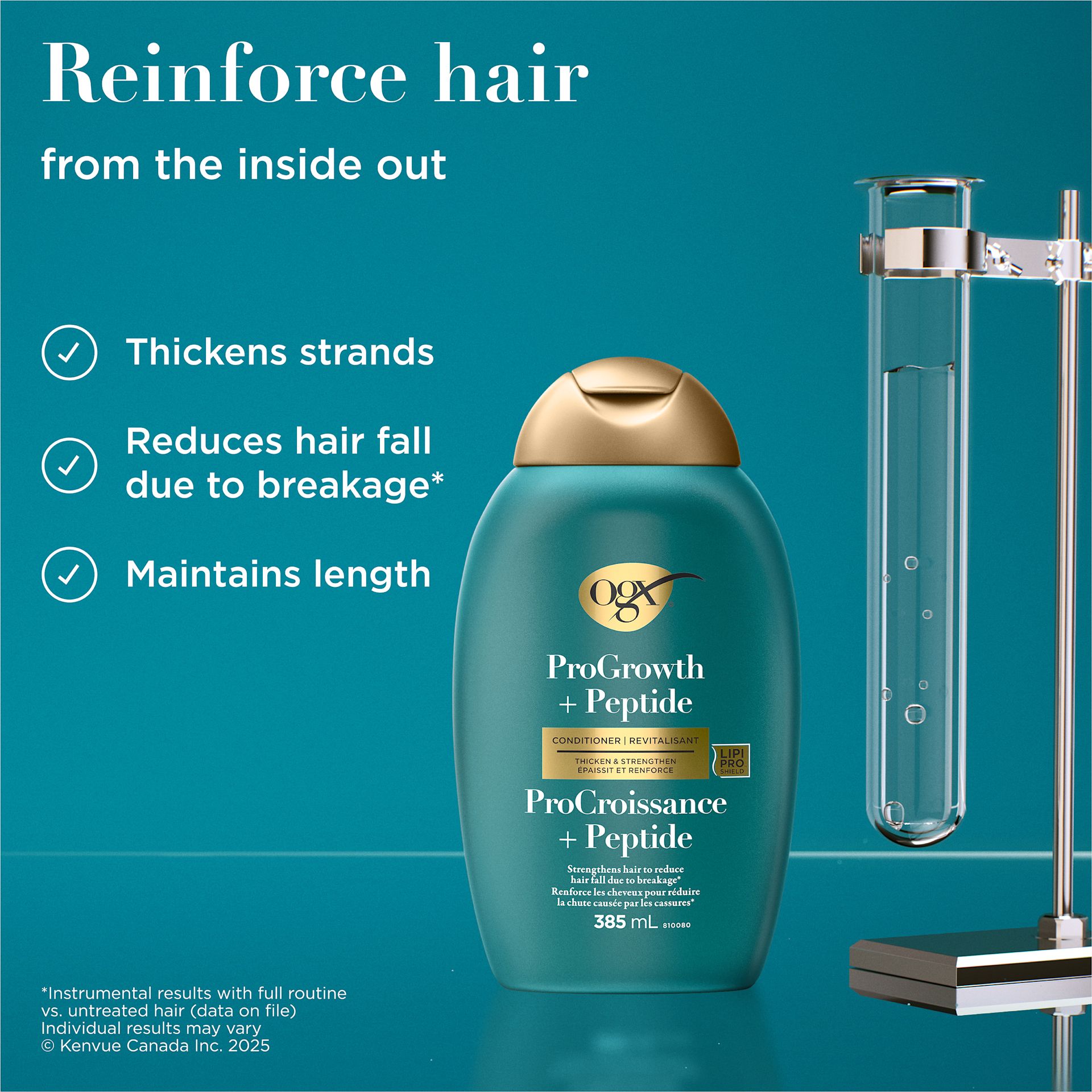 Enhanced digital image of OGX® ProGrowth + Peptide Hair Conditioner 385mL bottle.​