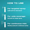 How to Use: One, for targeted spray, light pull for short burst. Two, for wide coverage: full pull for longer spray. Three, for continuous mist: quickly pump for continuous spray.
