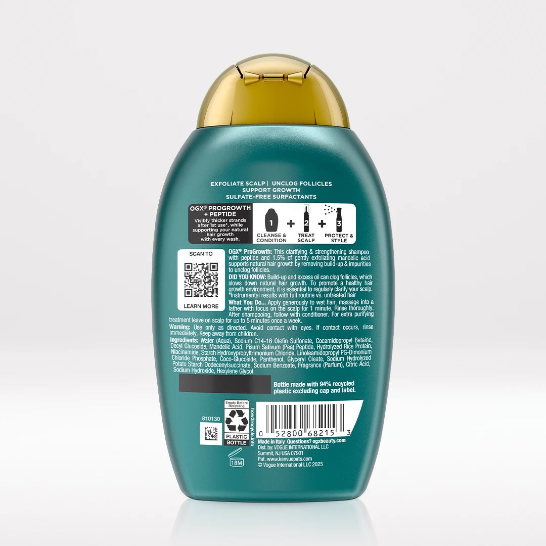 ProGrowth + Peptide Shampoo Back of Packaging