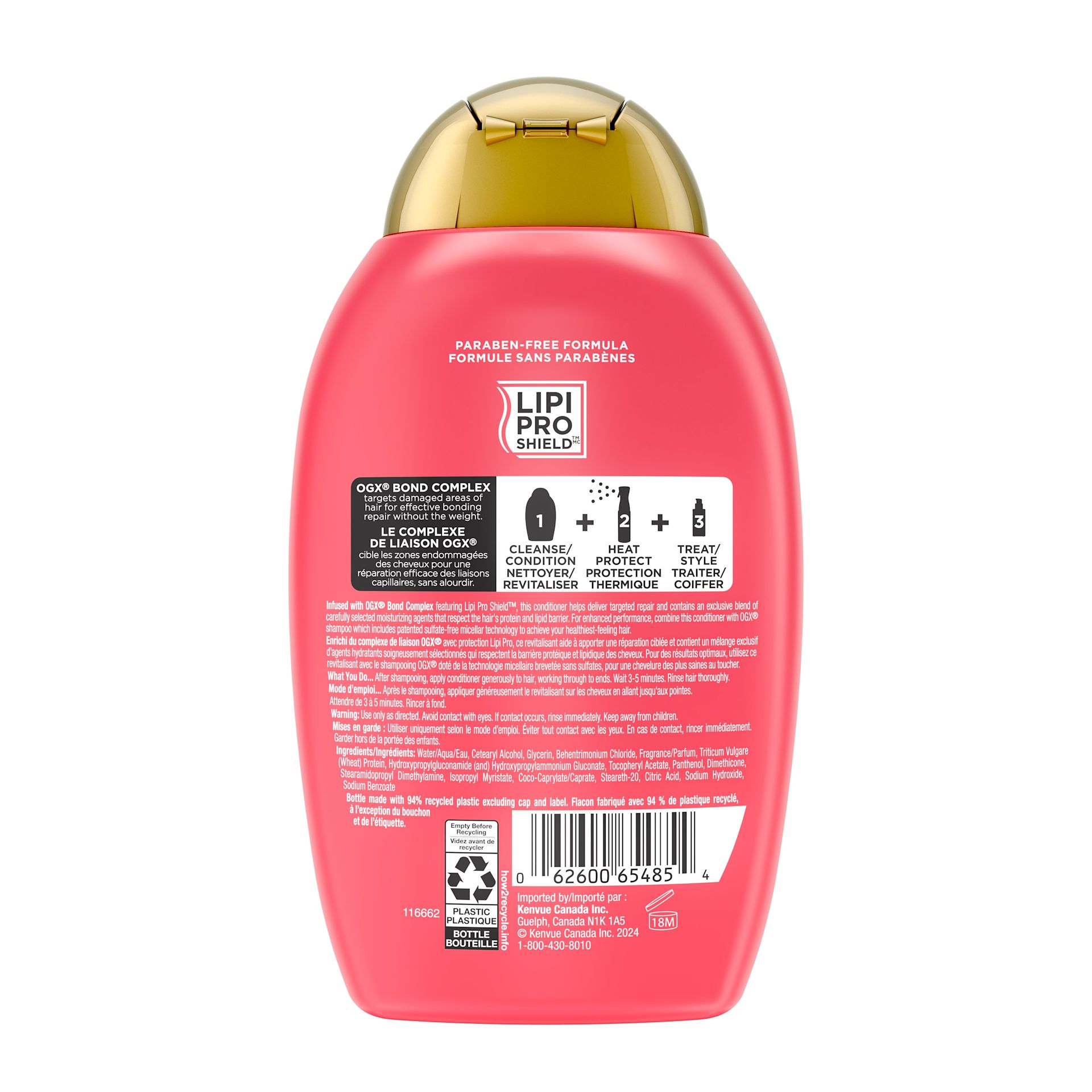 Back shot of OGX® Bond Protein Repair Conditioner, 385 mL bottle