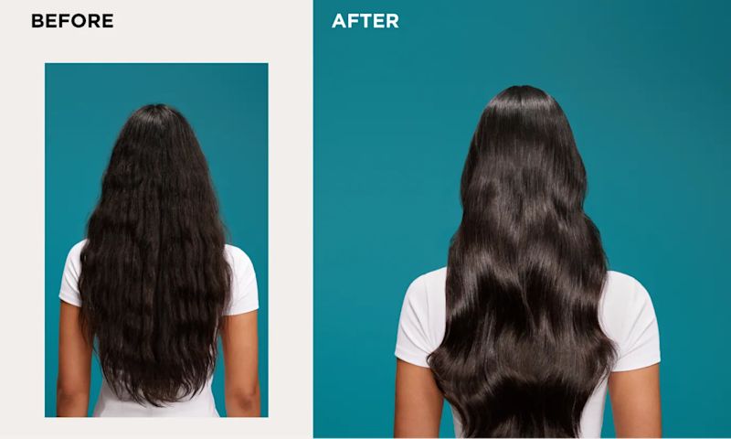 Before and After image displaying woman with 48 hours of glossy shine