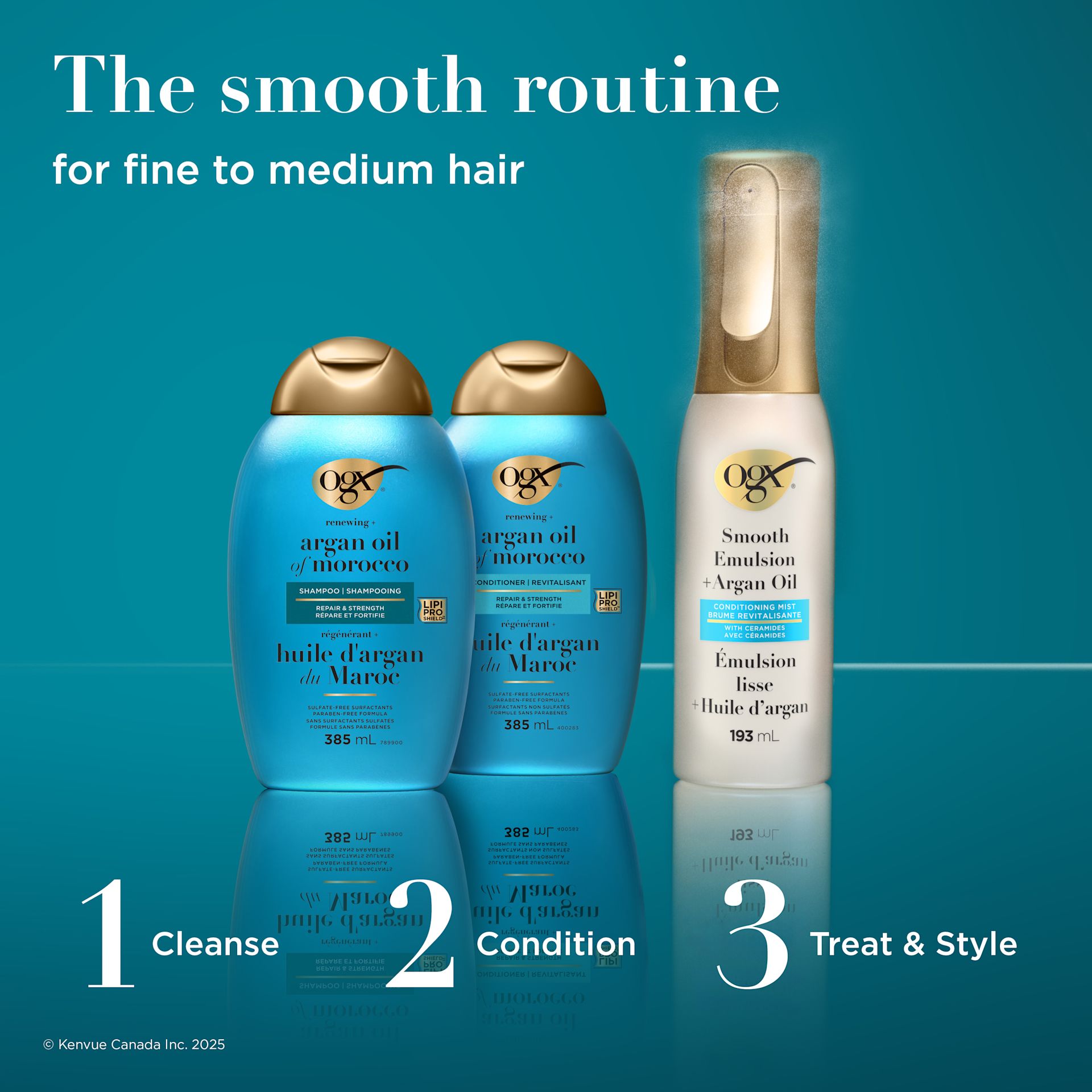 Image numérique améliorée de la brume revitalisante Smooth Emulsion à l’huile d’argan OGX®, 193 ml