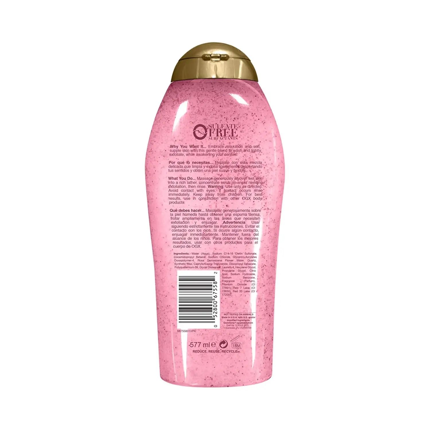 Rose Water & Pink Sea Salt Scrub & Wash Back of Packaging