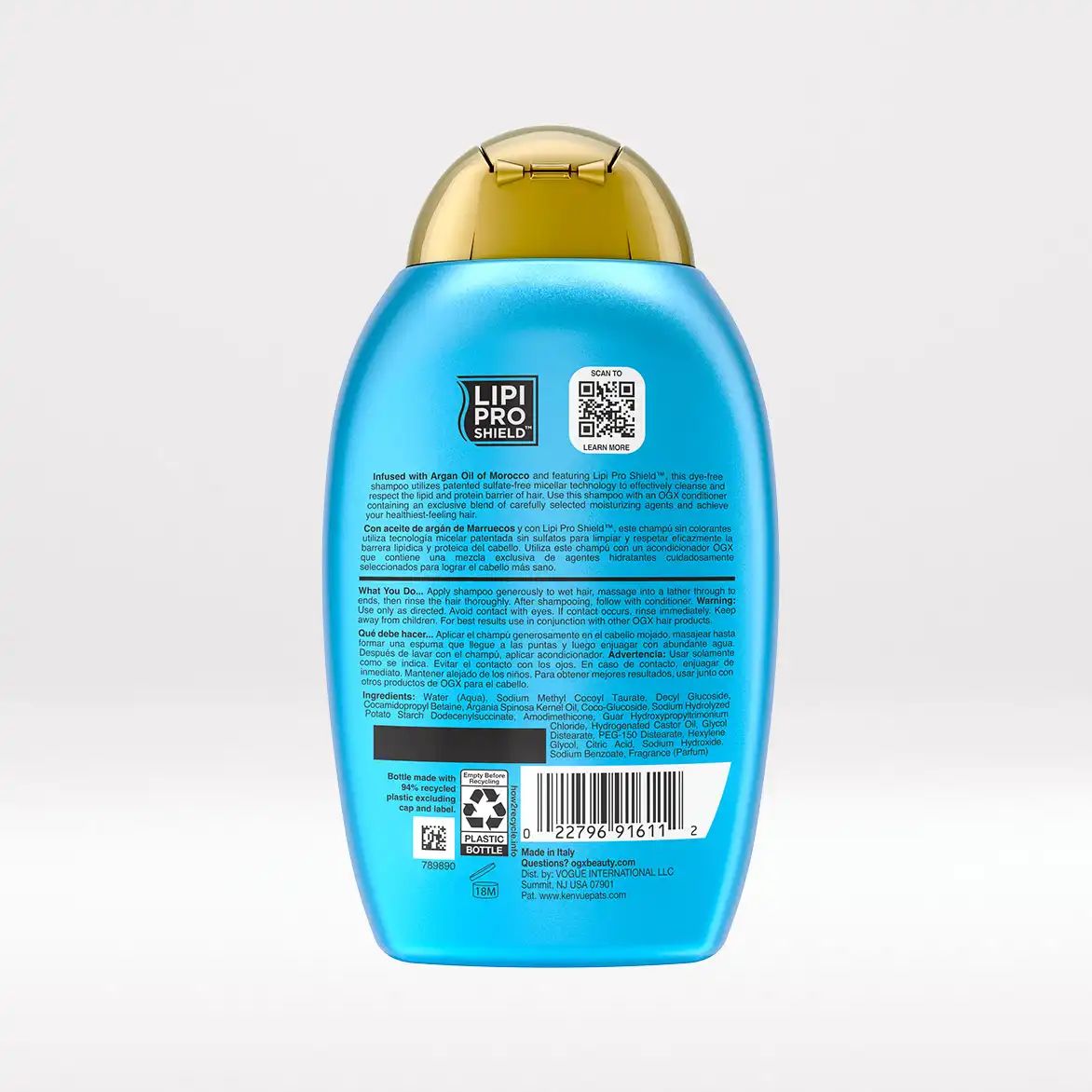 Argan Oil of Morocco Shampoo 13oz Back of Packaging
