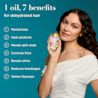 OGX® Coconut Miracle Penetrating Oil talent showcasing product with benefits: one oil, 7 benefits for dehydrated hair.