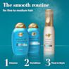 The smooth routine for fine to medium hair: 1 cleanse with argan oil of morocco shampoo 2 conditon with argan oil of morocco conditioner 3 treat with mooth Emulsion + Argan Oil Conditioning Mist