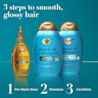 3 steps to smooth glossy hair: 1 pre-wash gloss 2 argan oil of morocco shampoo 3 argan oil of morocco conditioner
