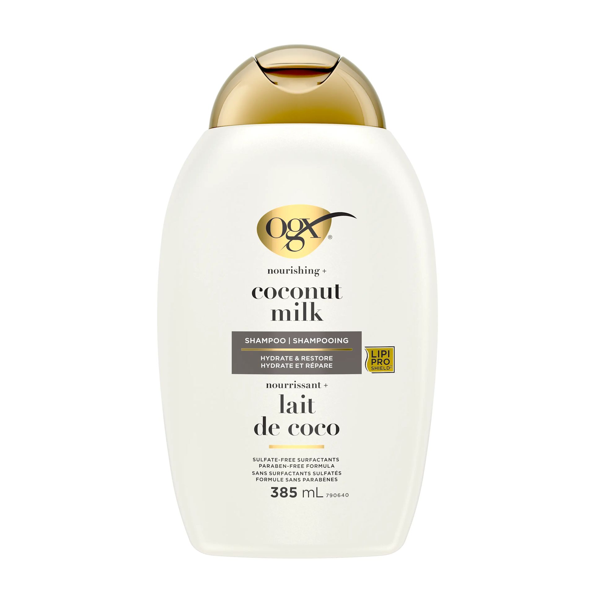 Front shot of OGX® Nourishing+ Coconut Milk Shampoo, 385 mL bottle