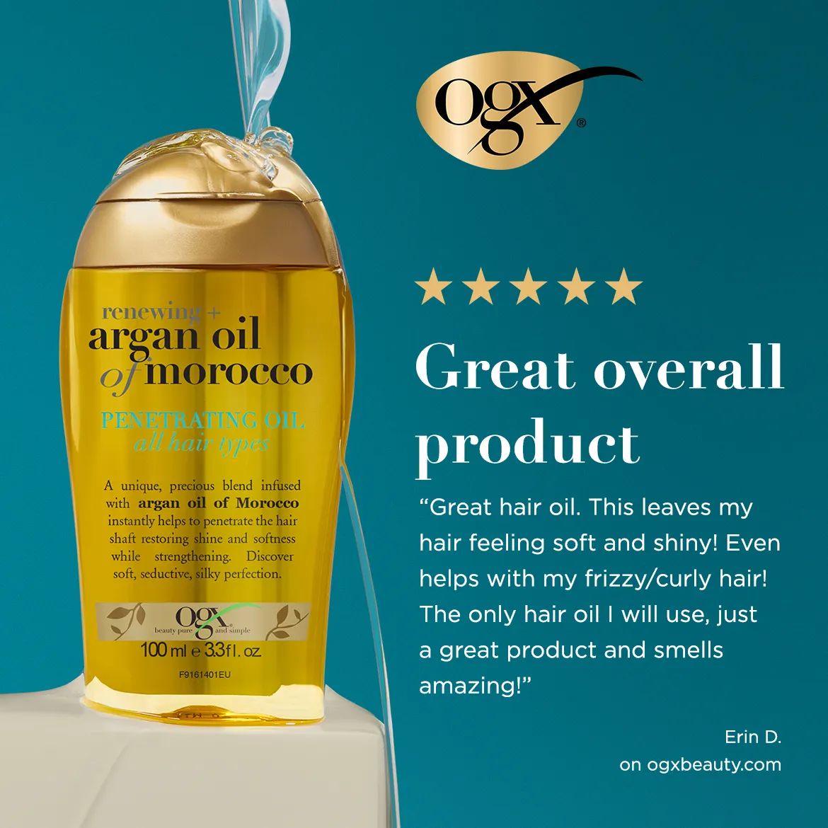 Argan oil of morocco penetrating oil testimonial: Great product overall, great hair oil. This leaves my hair feeling soft and shiny