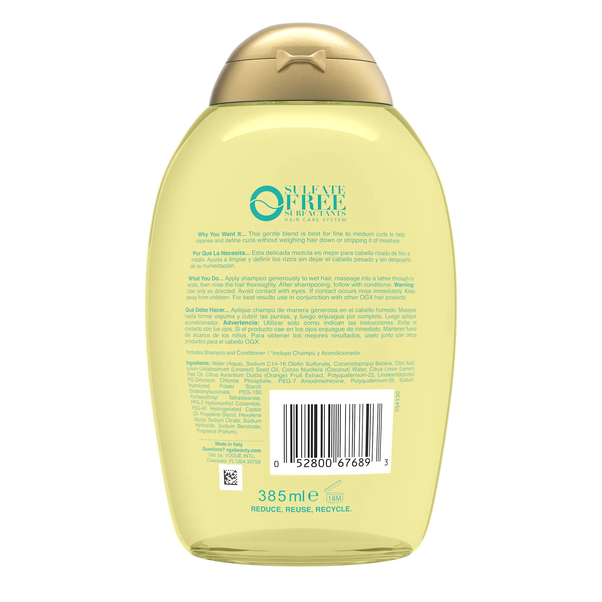  Coconut Fine Curls Shampoo Back of Packaging
