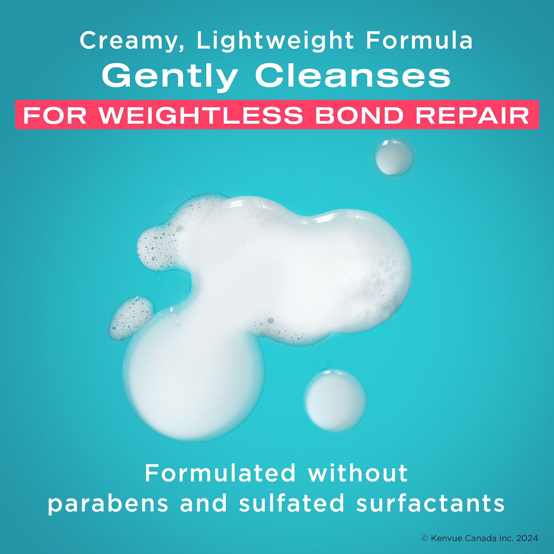  OGX® Bond Protein Repair Shampoo smear on a blue background