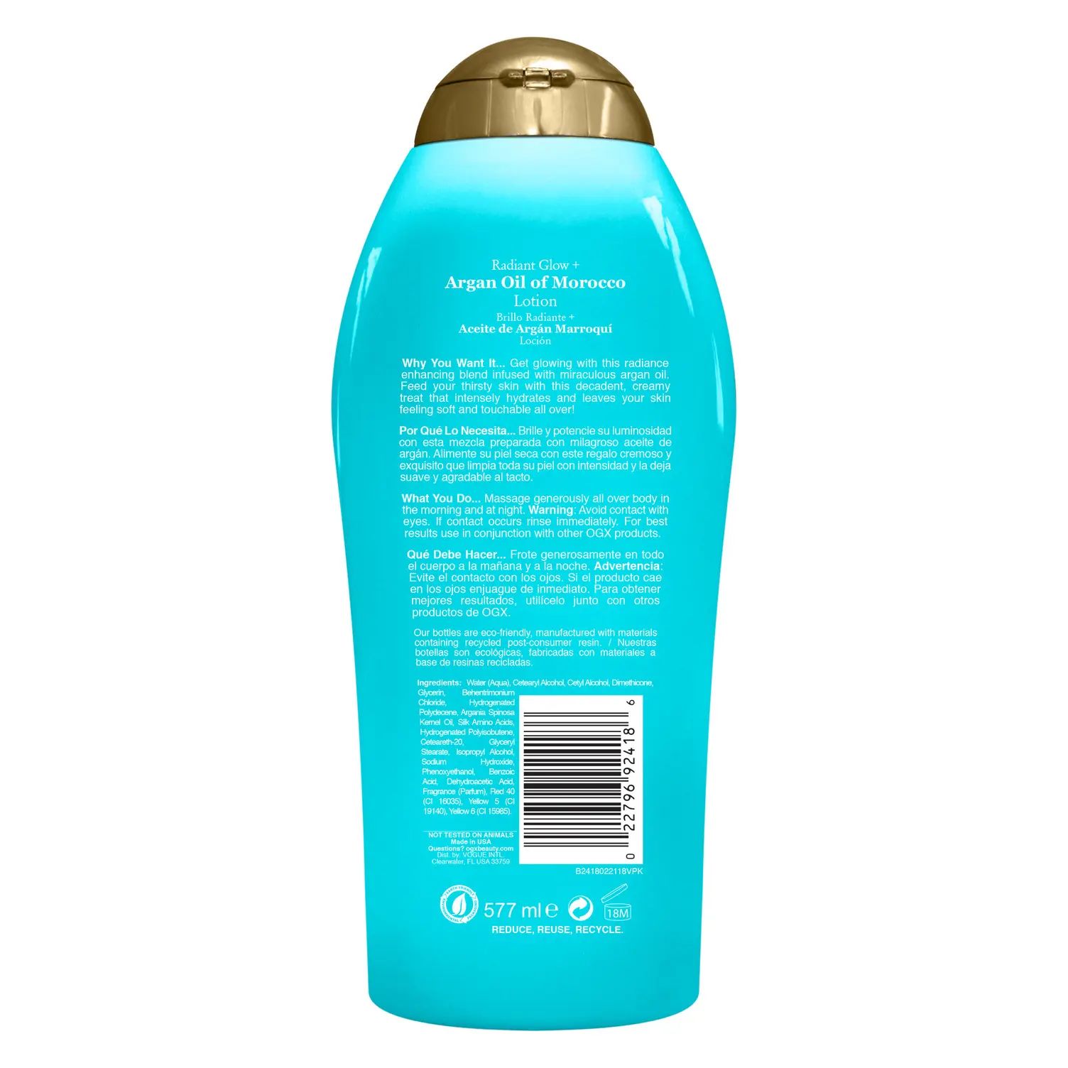 Argan Oil of Morocco Lotion Back of Packaging