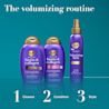 The Volumizing Routine: 1 Cleanse with bioin & collagen shampoo 2 condition with biotin & collagen conditioner 3 treat with argan oil of morocco penetrating oil