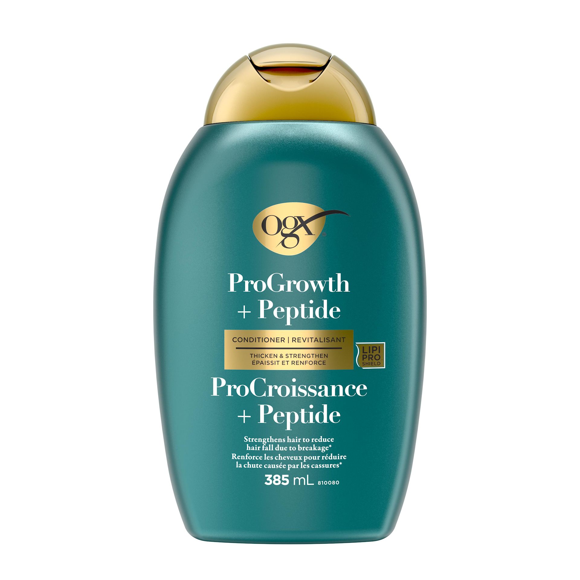 Photo du devant du revitalisant capillaire OGX® ProGrowth + Peptide, flacon de 385 ml.​