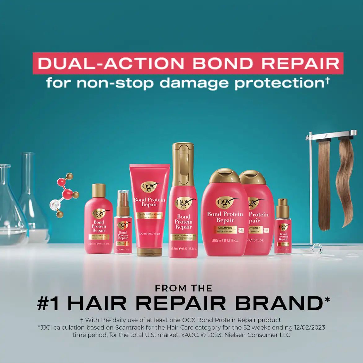 Image displaying the OGX® bond protein repair product line