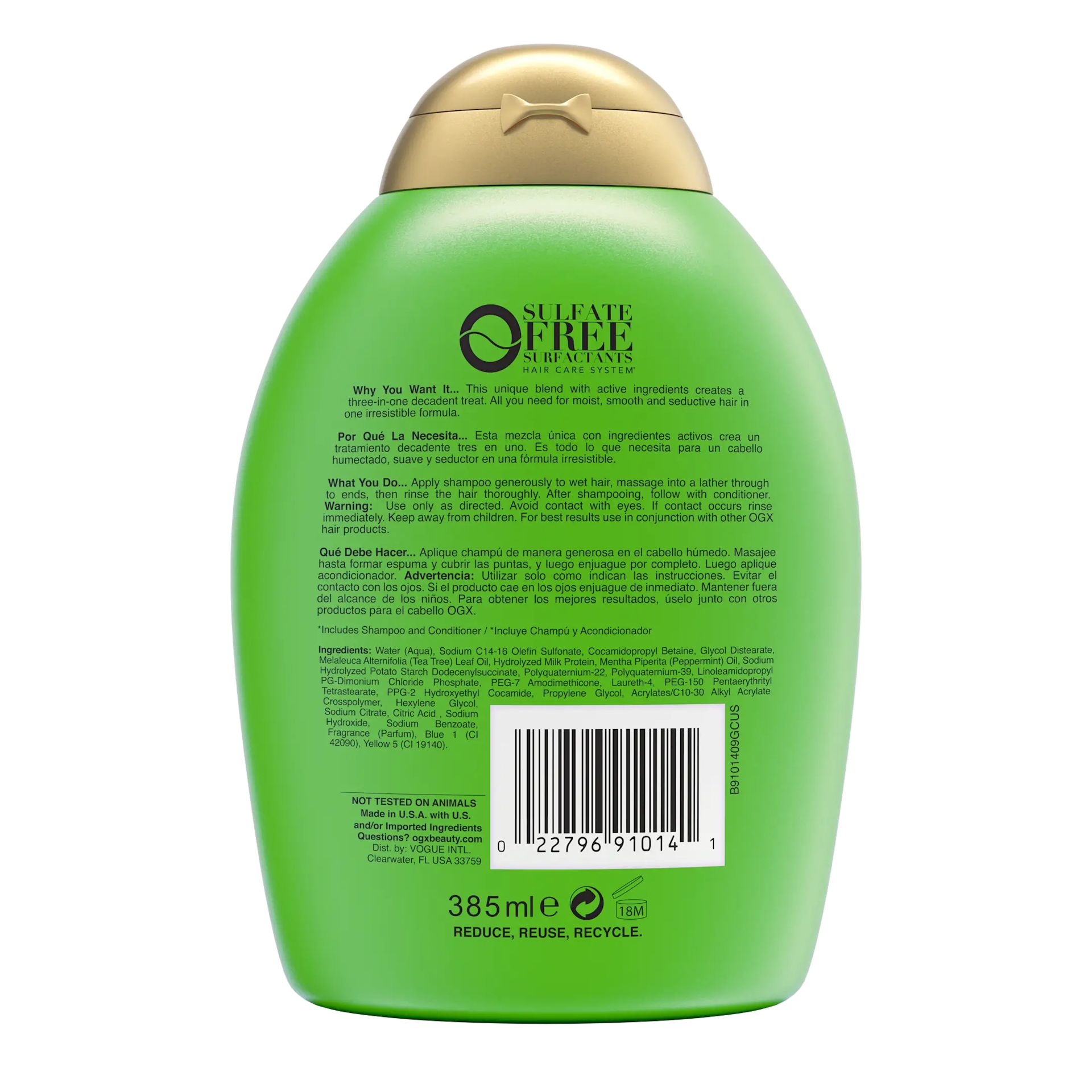 [DISCONTINUED] Teatree Mint Shampoo 13oz Back of Packaging