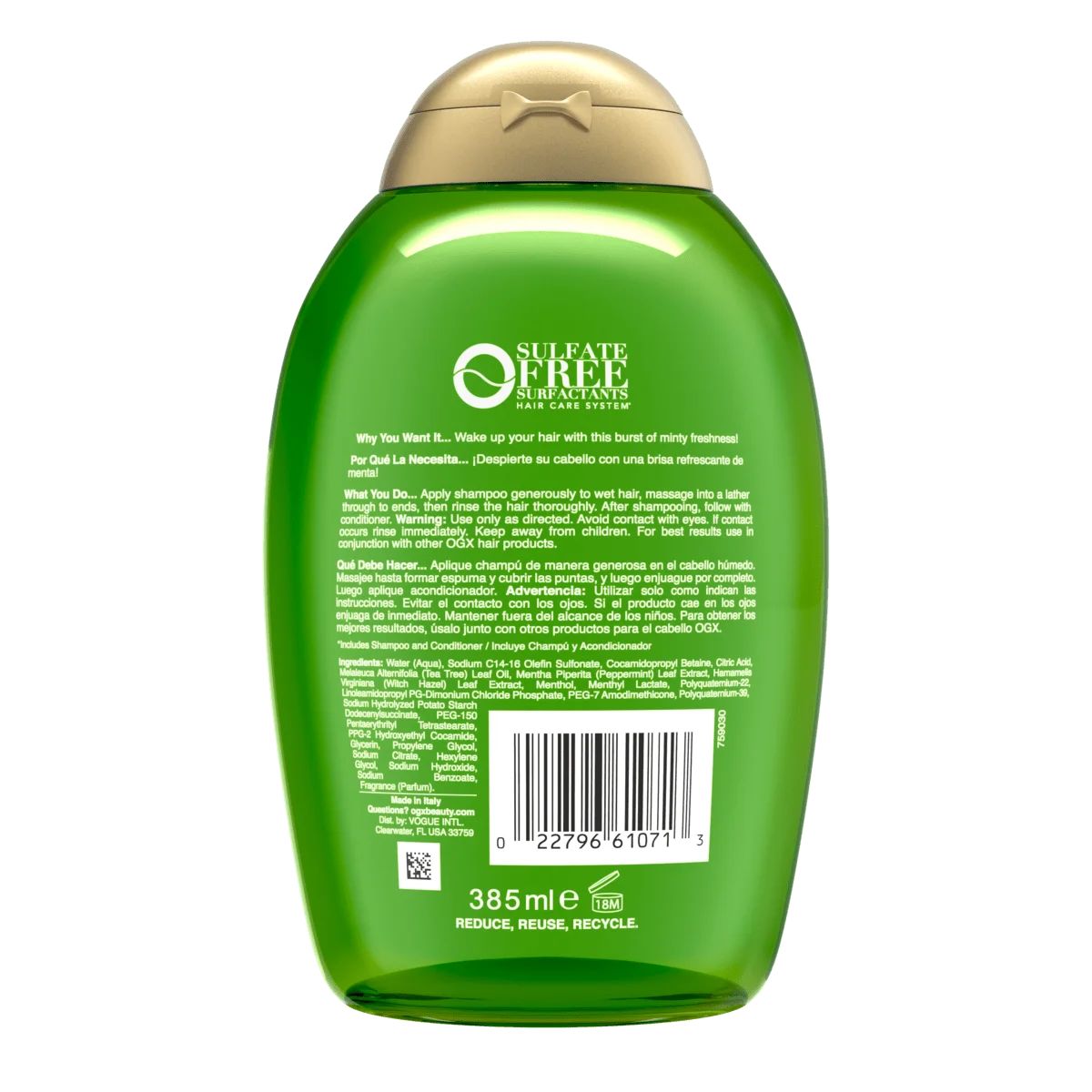 [DISCONTINUED] Teatree Mint Extra Strength Shampoo 13oz Back of Packaging