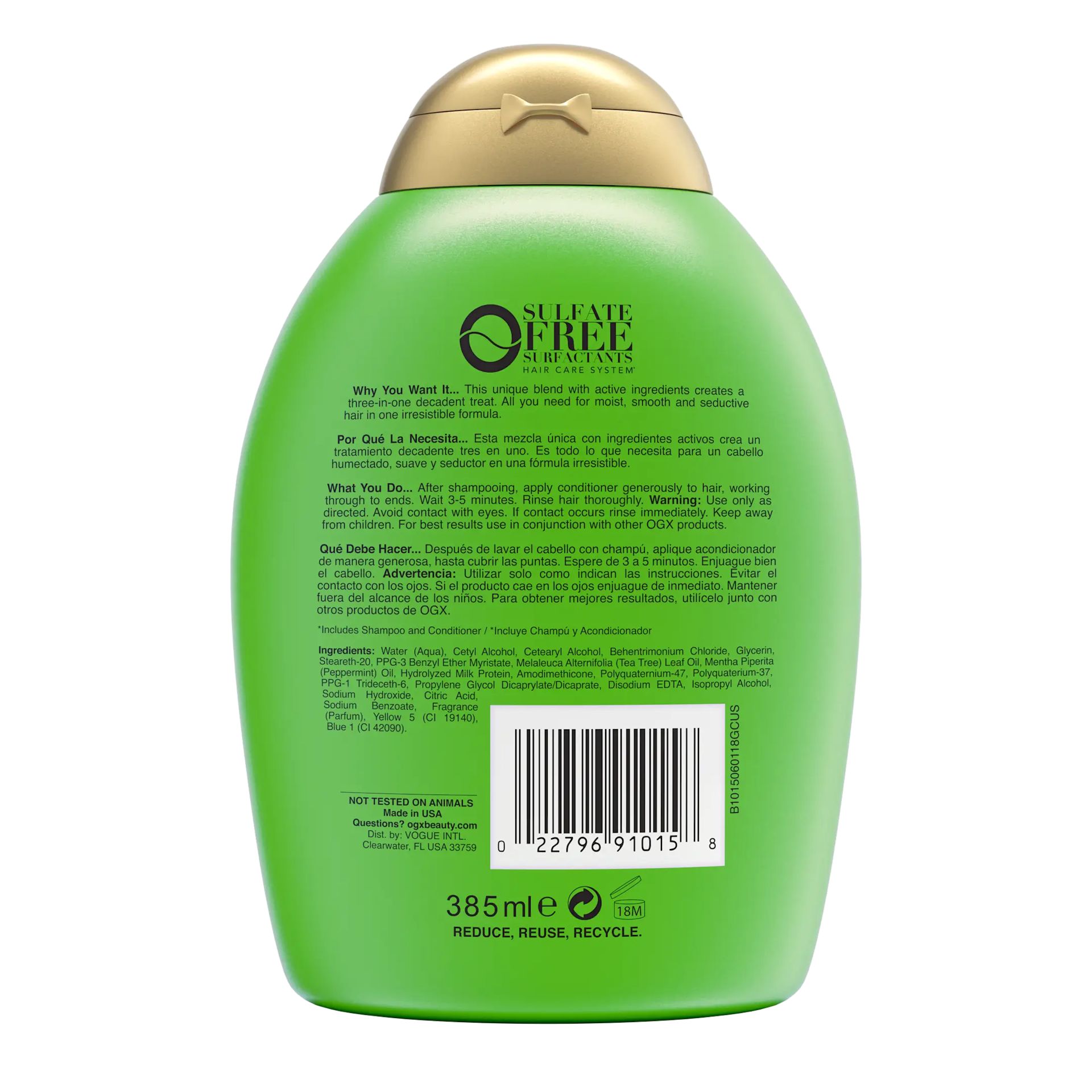 [DISCONTINUED] Teatree Mint Conditioner 13oz Back of Packaging