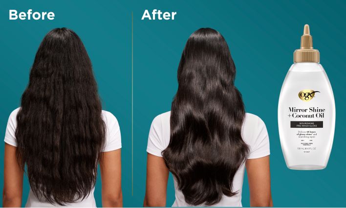 Before and After with Mirror Shine + Coconut Oil Pre-Wash Gloss