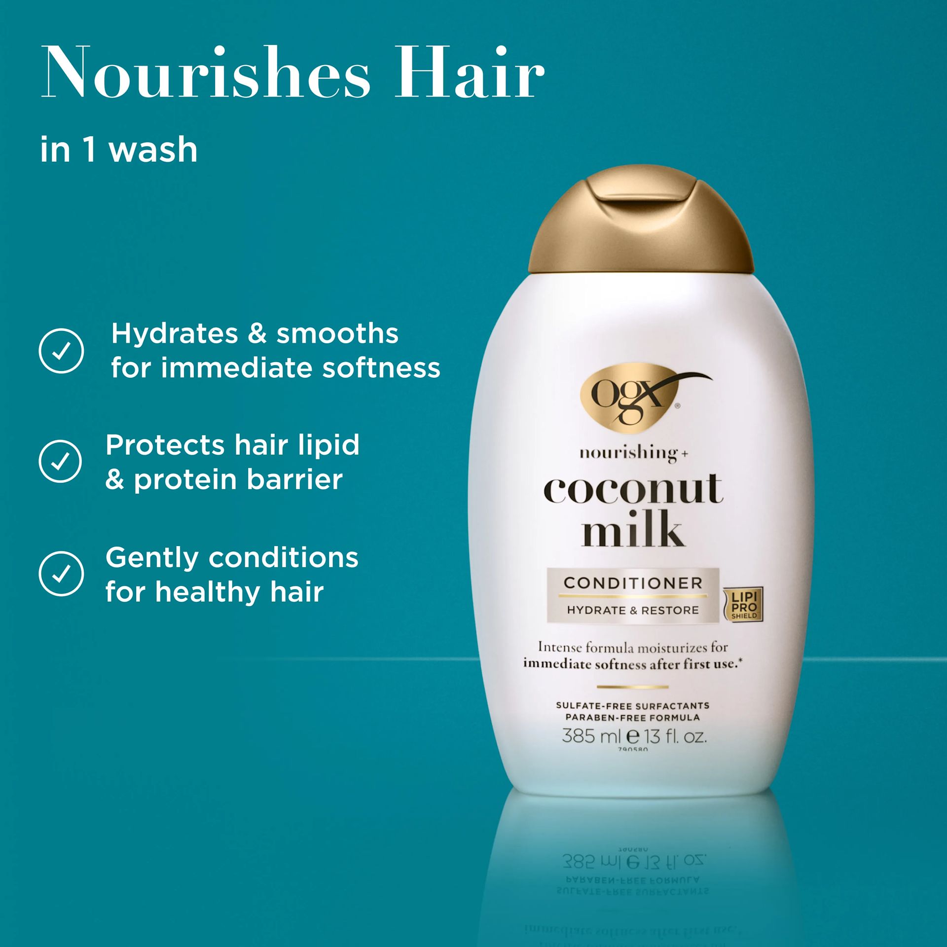 Nourishes hair in 1 wash. Hydrates and smooths for immediate softness, protects hair lipid & protein barrier, cleases for healthy hair.