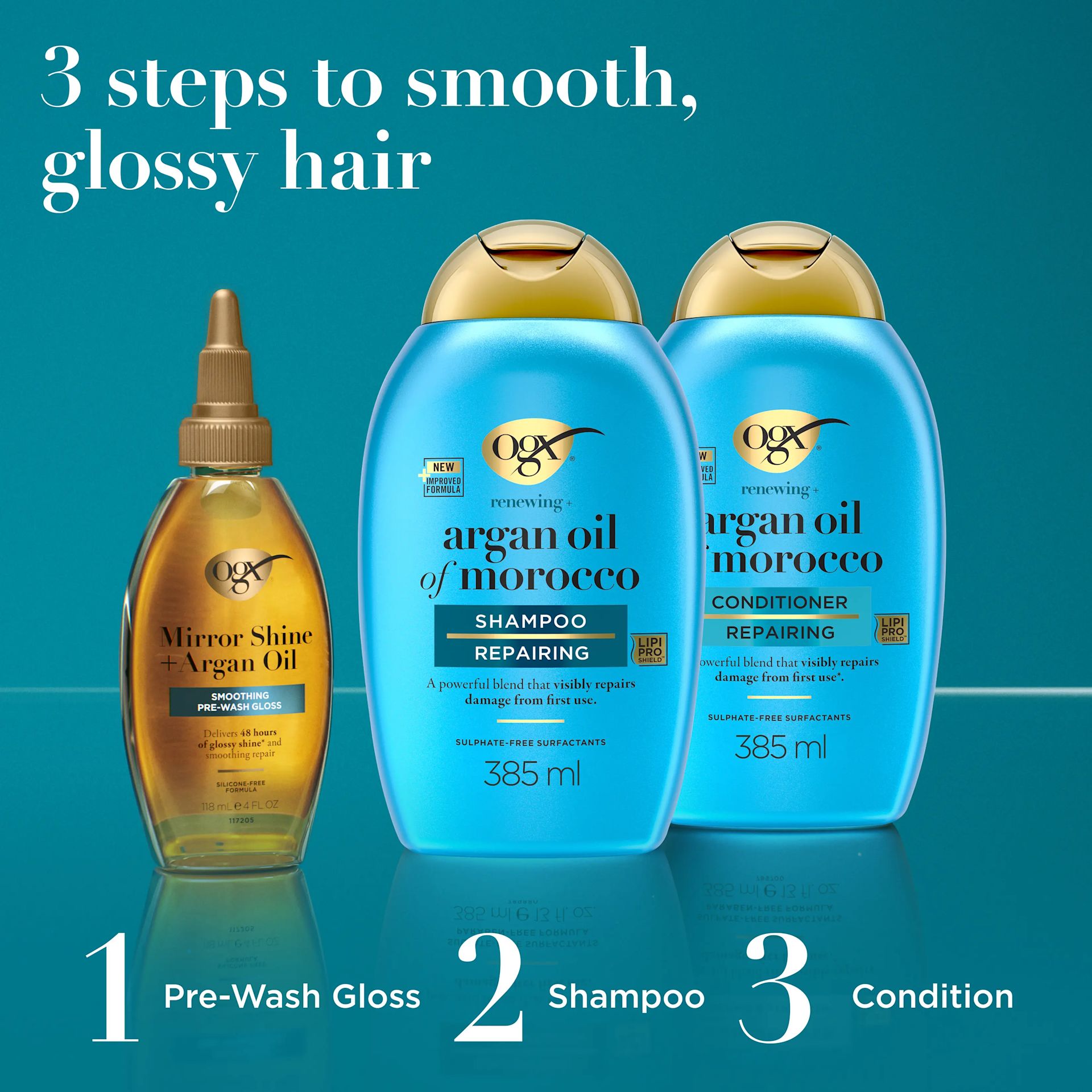 OGX EMEA UK Mirror Shine +Argan Oil Pre-Wash Gloss 118ml SI03