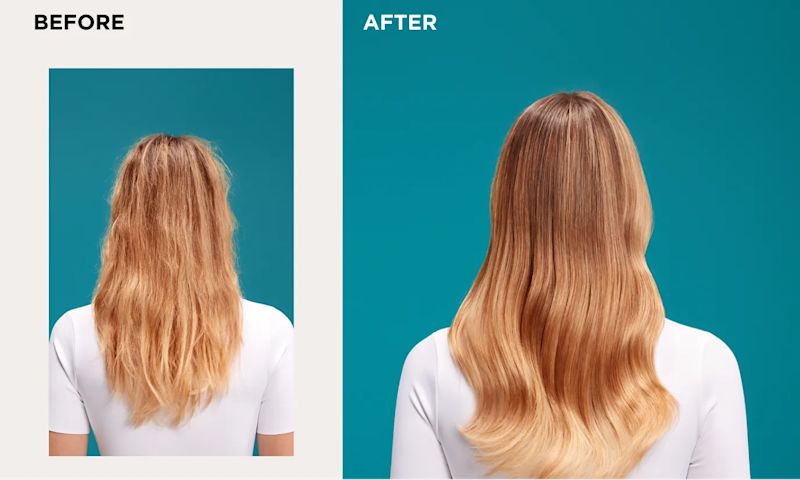 Before and After image displaying woman with 48 hours of glossy shine