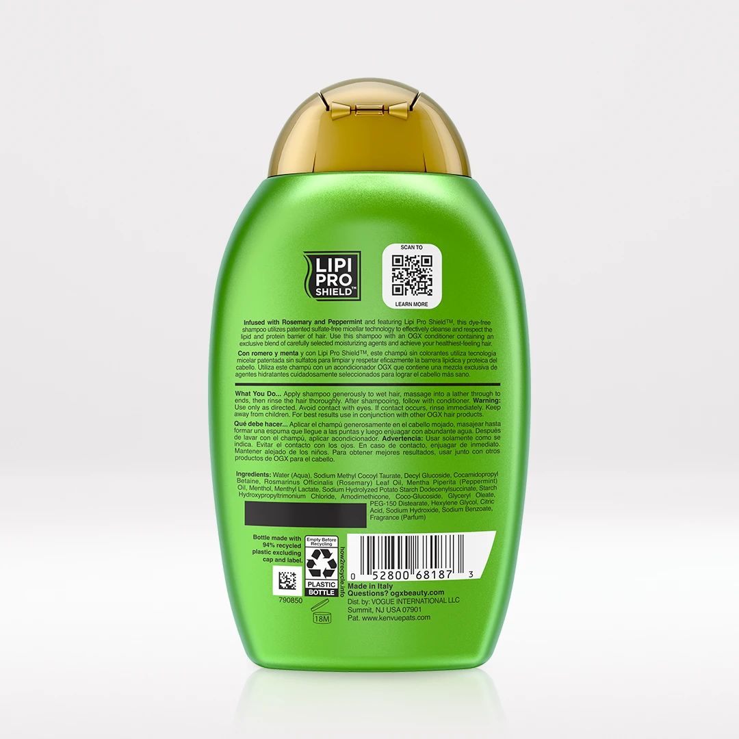 Rosemary Mint Shampoo 13oz Back of Packaging