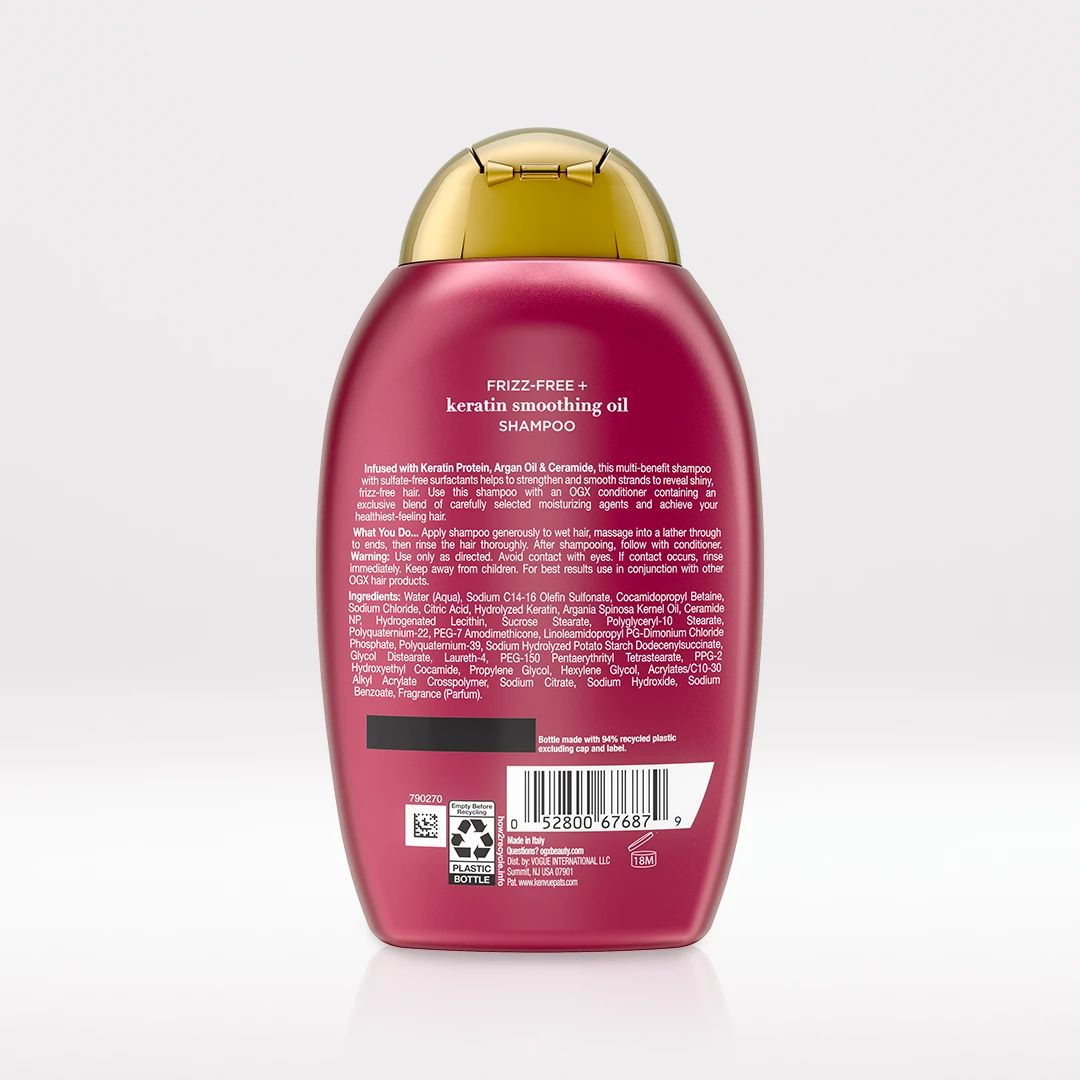 Keratin Smoothing Oil Shampoo 13oz Back of Packaging