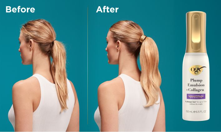 Before and After with Smooth Emulsion + Collagen Conditioning Mist