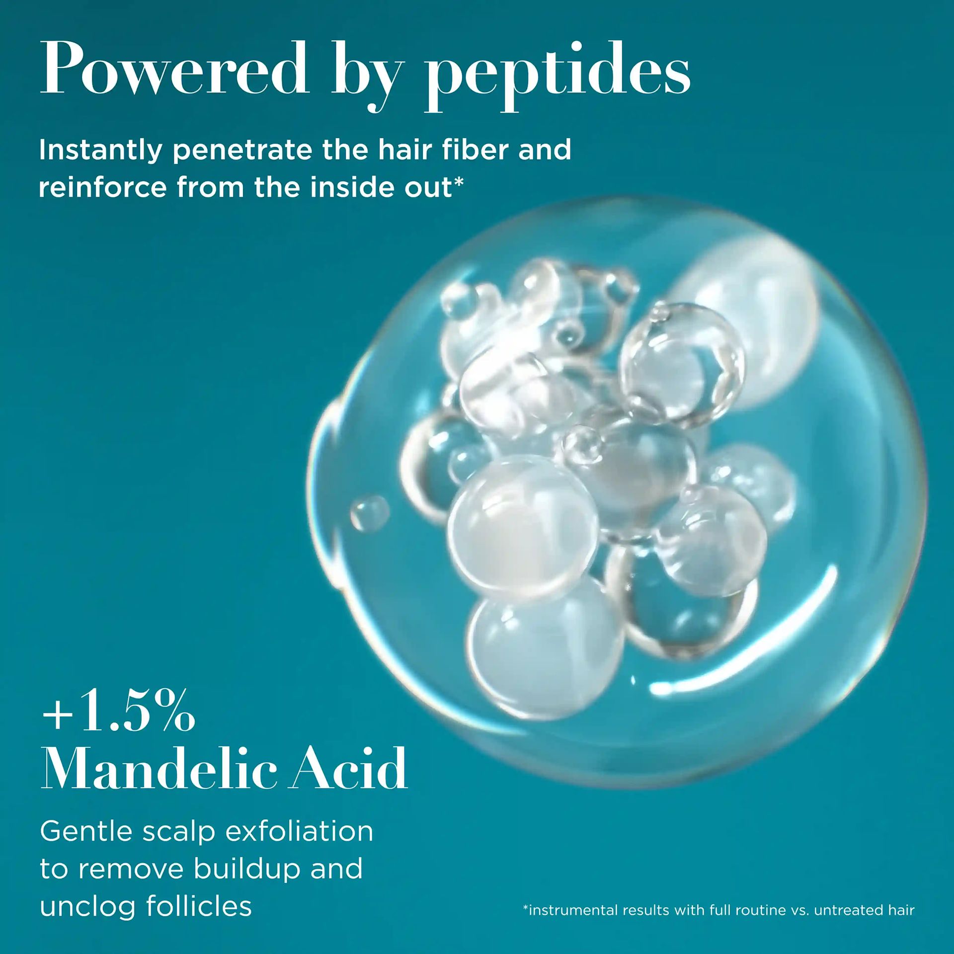 Powered by peptides. instantly penetrate the hair fiber and reinforce from the inside out.
