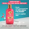Front shot of OGX® Bond Protein Repair Pre-Shampoo, 250 mL next to the illustration of molecules and a laboratory tube