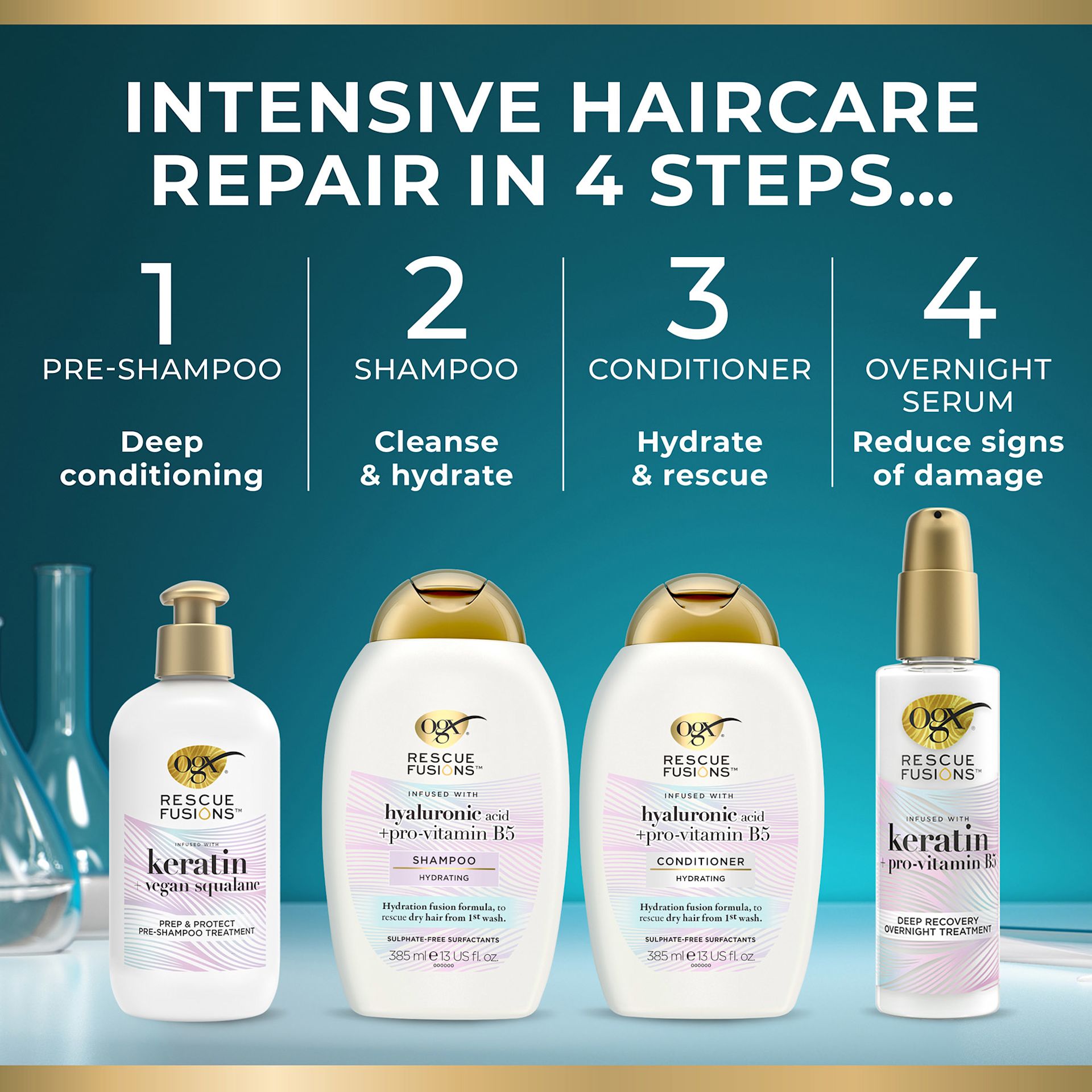OGX Rescue Fusions Hyaluronic Acid + pro-vitamin B5 Shampoo  | OGX® Beauty