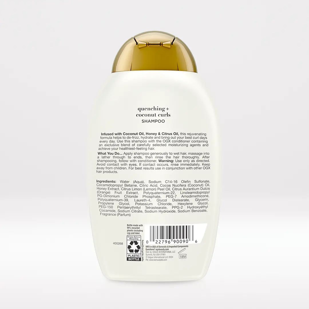 Coconut Curls Shampoo 13oz Back of Packaging