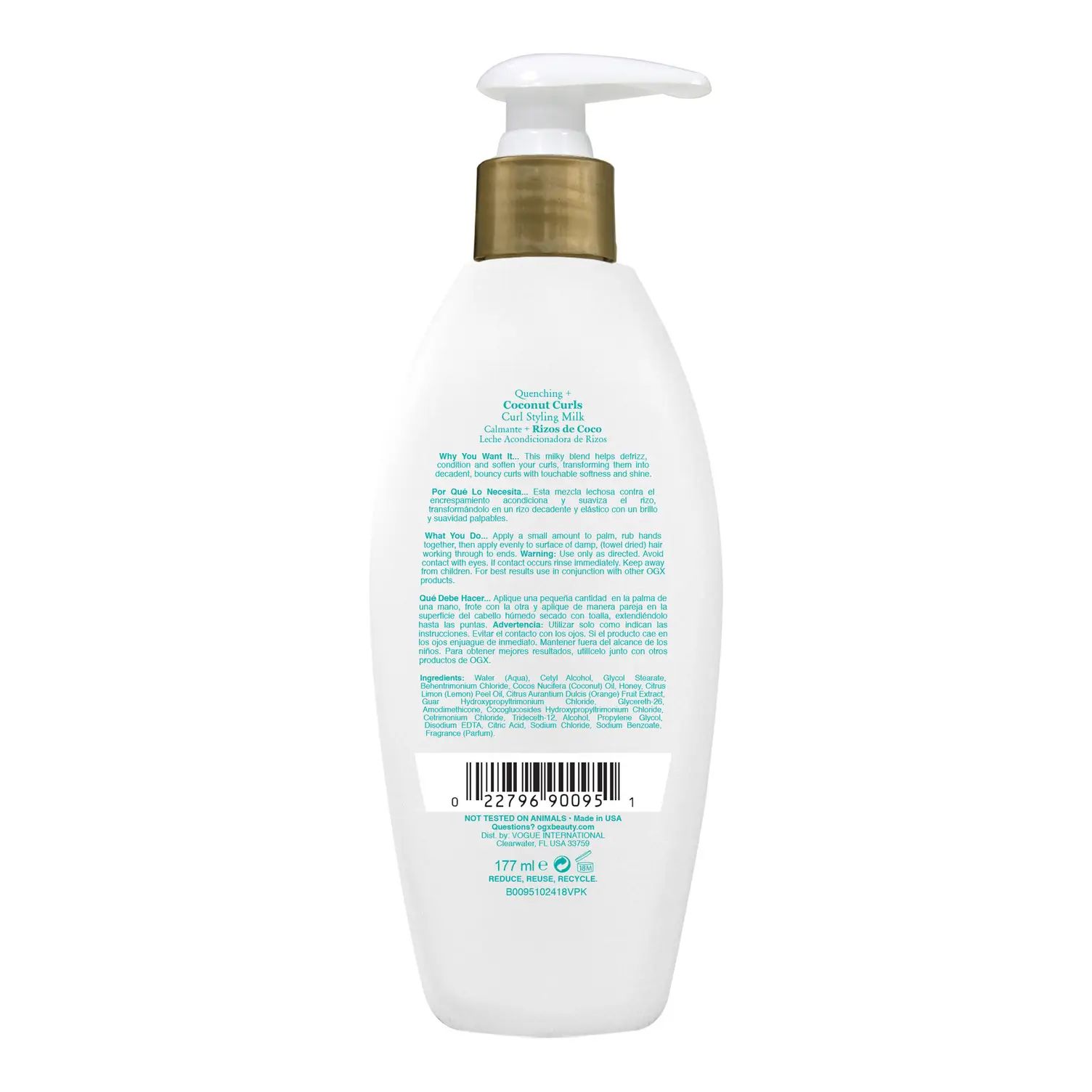 Coconut Curls Frizz Defying Curl Styling Milk Back of Packaging