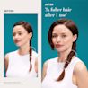 Before and After image displaying woman with 3x fuller hair after 1 use