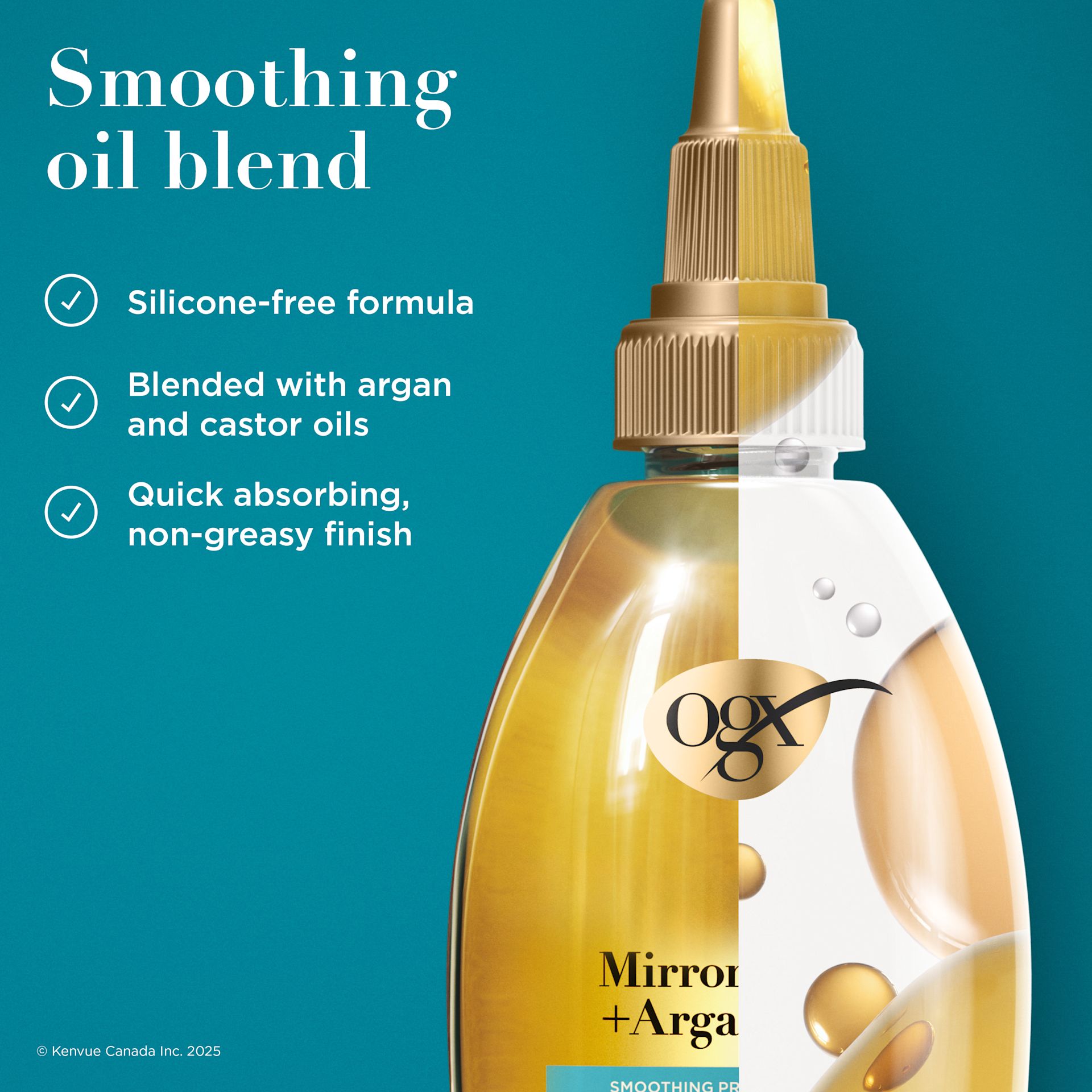 Image numérique améliorée du lustre capillaire prélavage Mirror Shine à l’huile d’argan OGX®, 118 ml