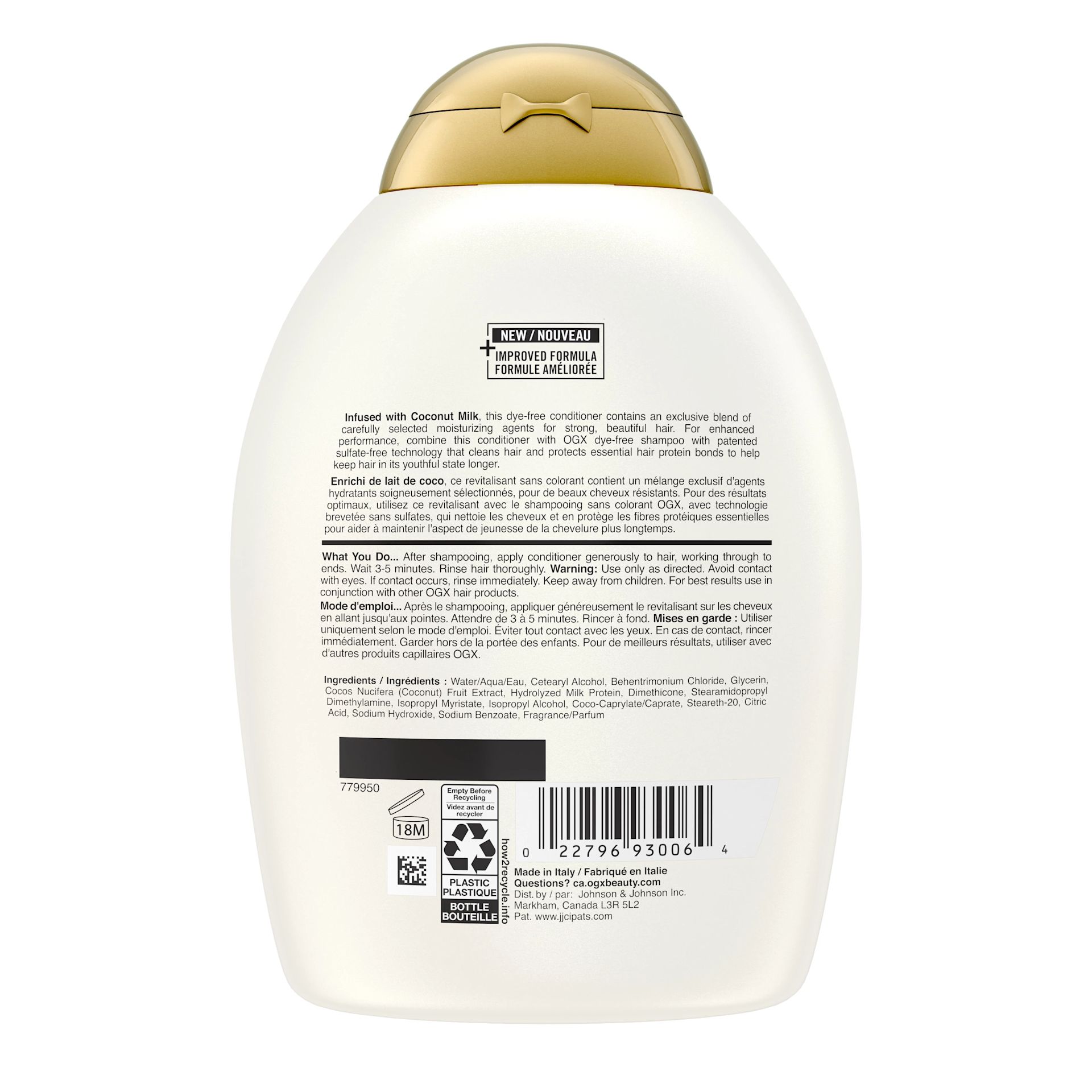 Back shot of OGX® Nourishing + Coconut Milk Conditioner, 385 mL bottle