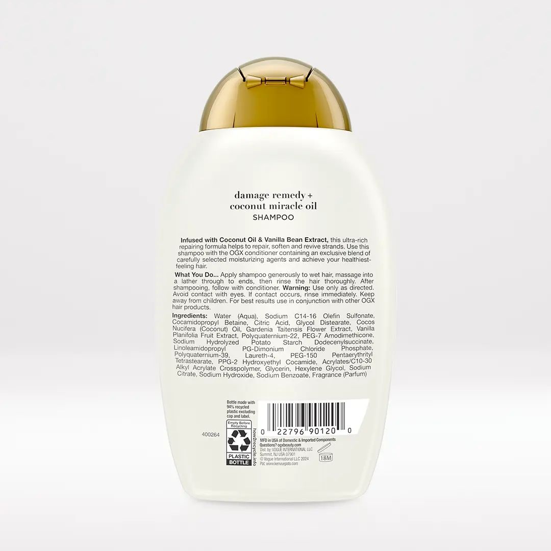 Coconut Miracle Oil Shampoo 13oz Back of Packaging