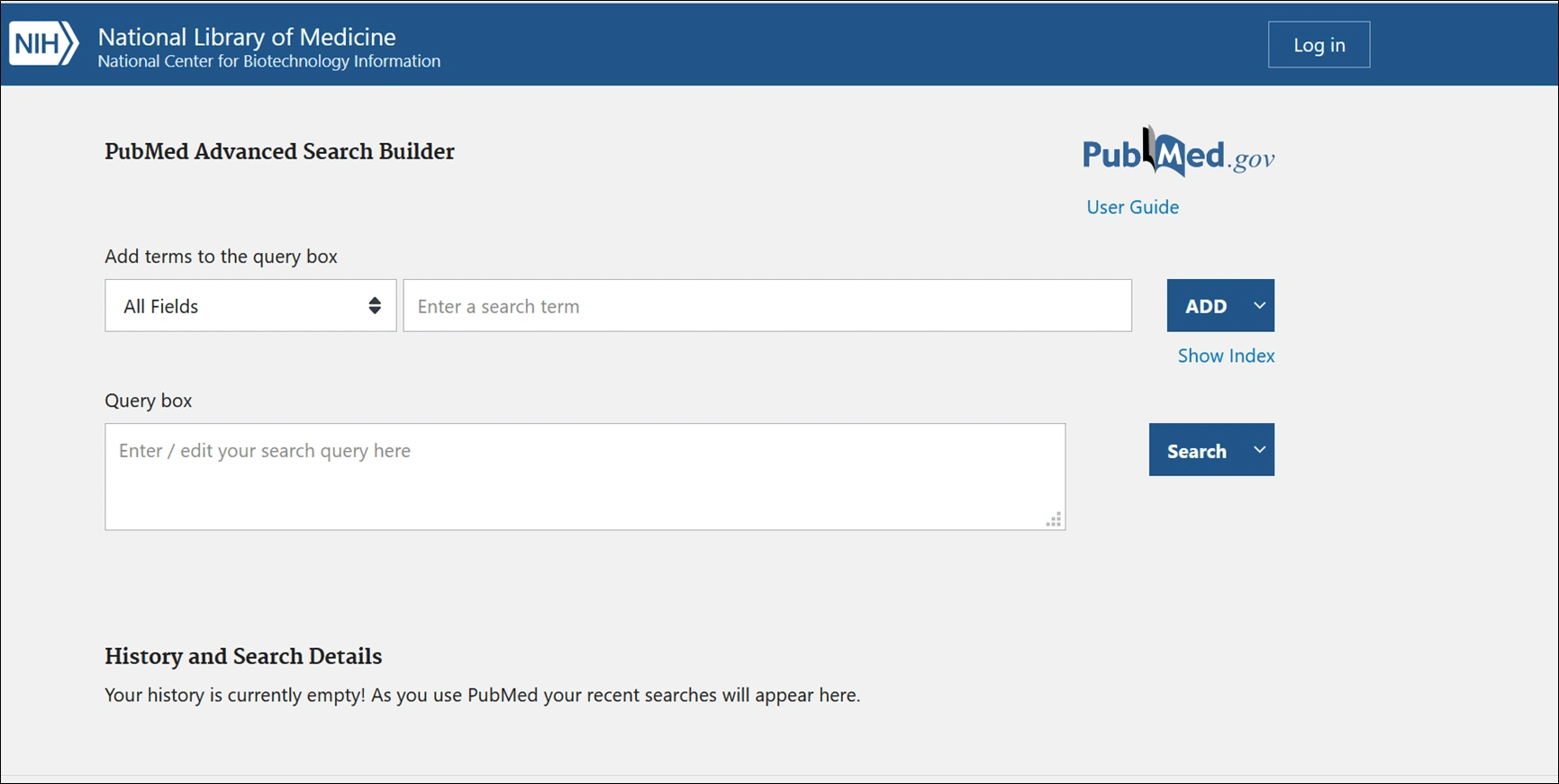 Image of Top Portion of Advanced Search Builder Page