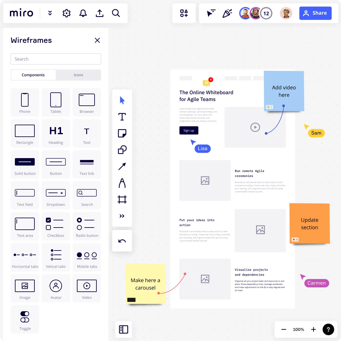 Produkt Wireframes in Miro