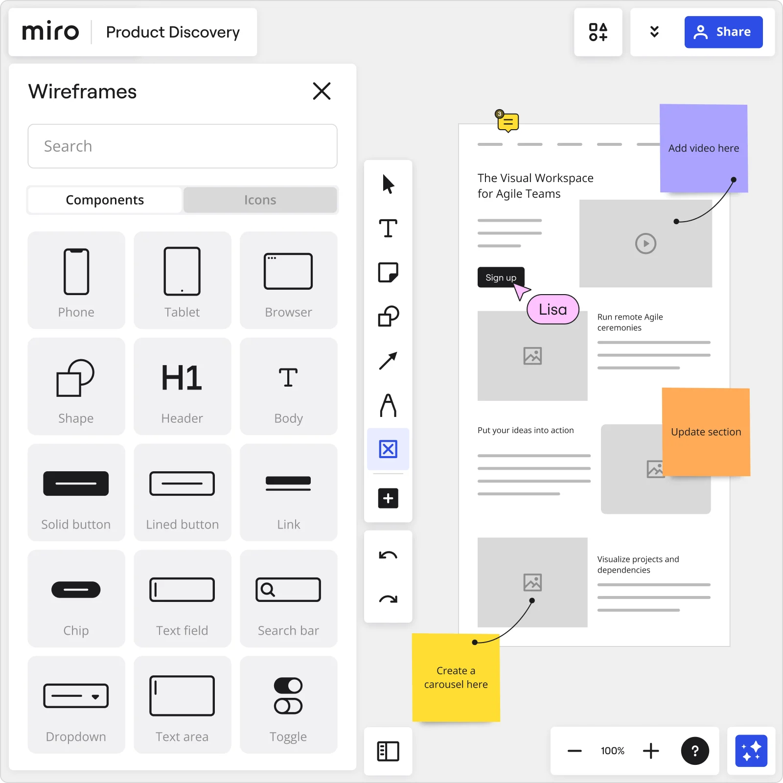 Miro でデザインを作成する方法についての画像