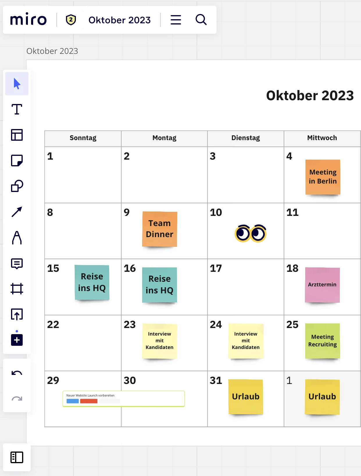 Monatsansicht Kalender Oktober