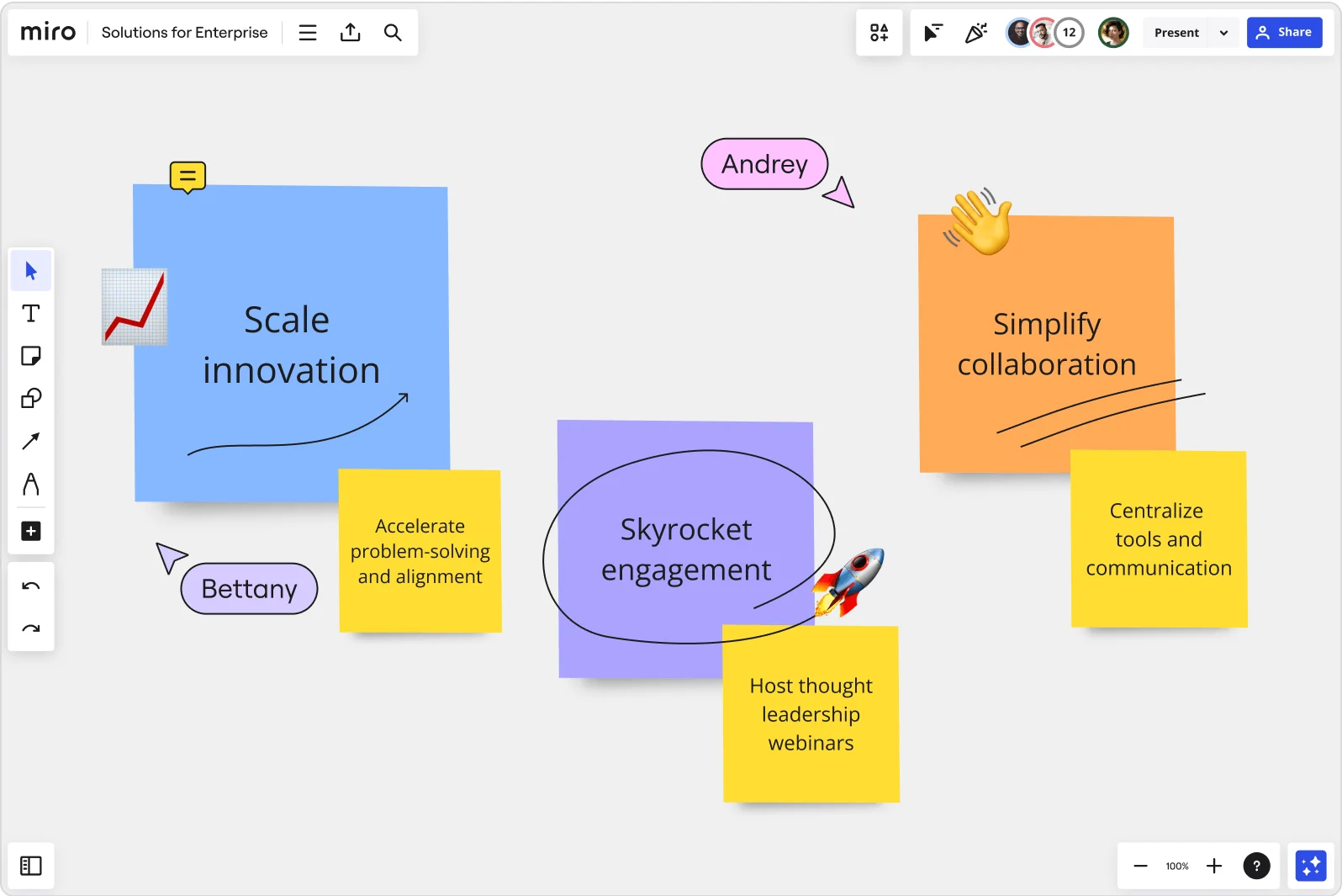 An image showing how easy it is to use and customize sticky notes in Miro's concept map maker
