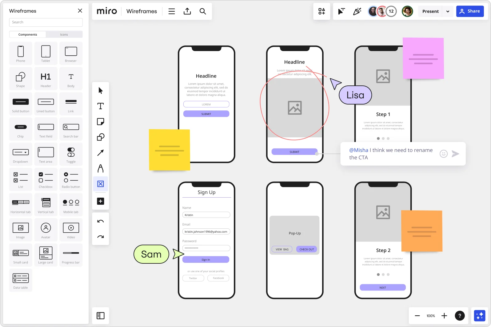 Image showing Miro's wireframe maker used collaboratively in real-time