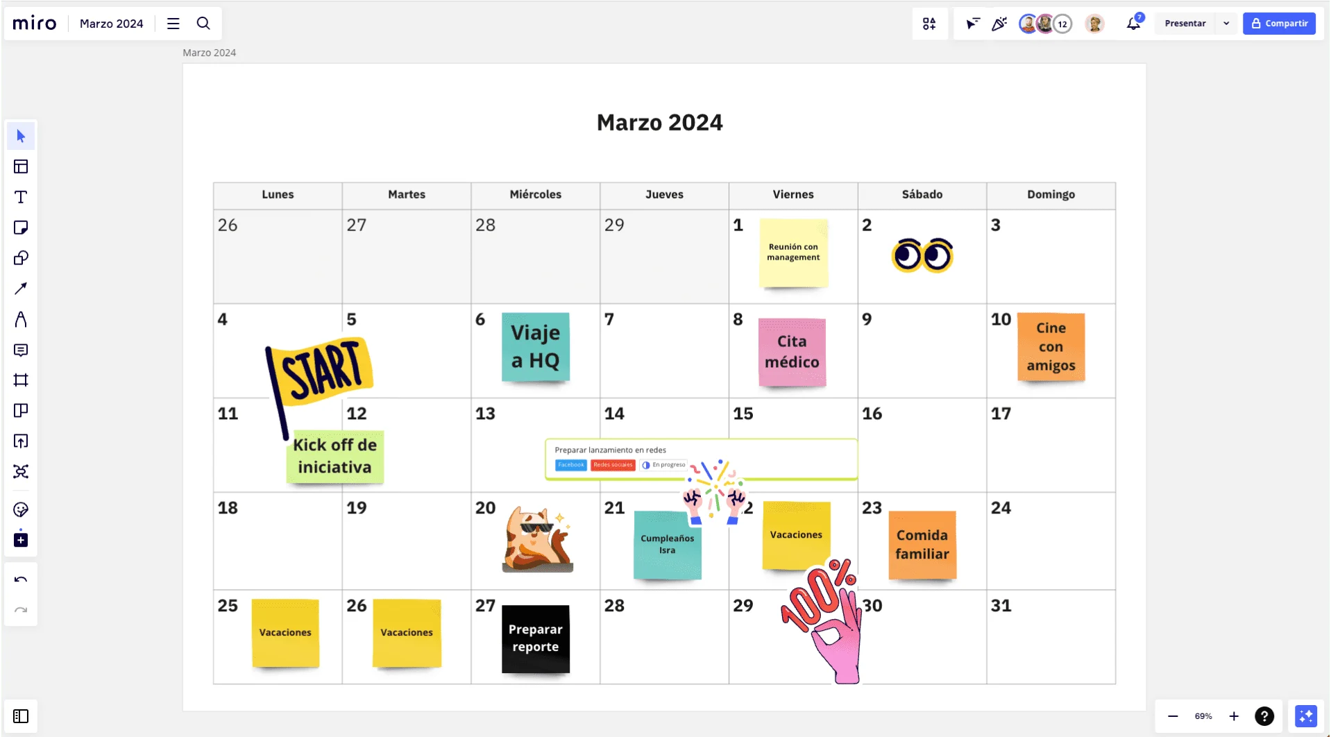 Miro の 2024年（令和6年）3月カレンダーについての画像