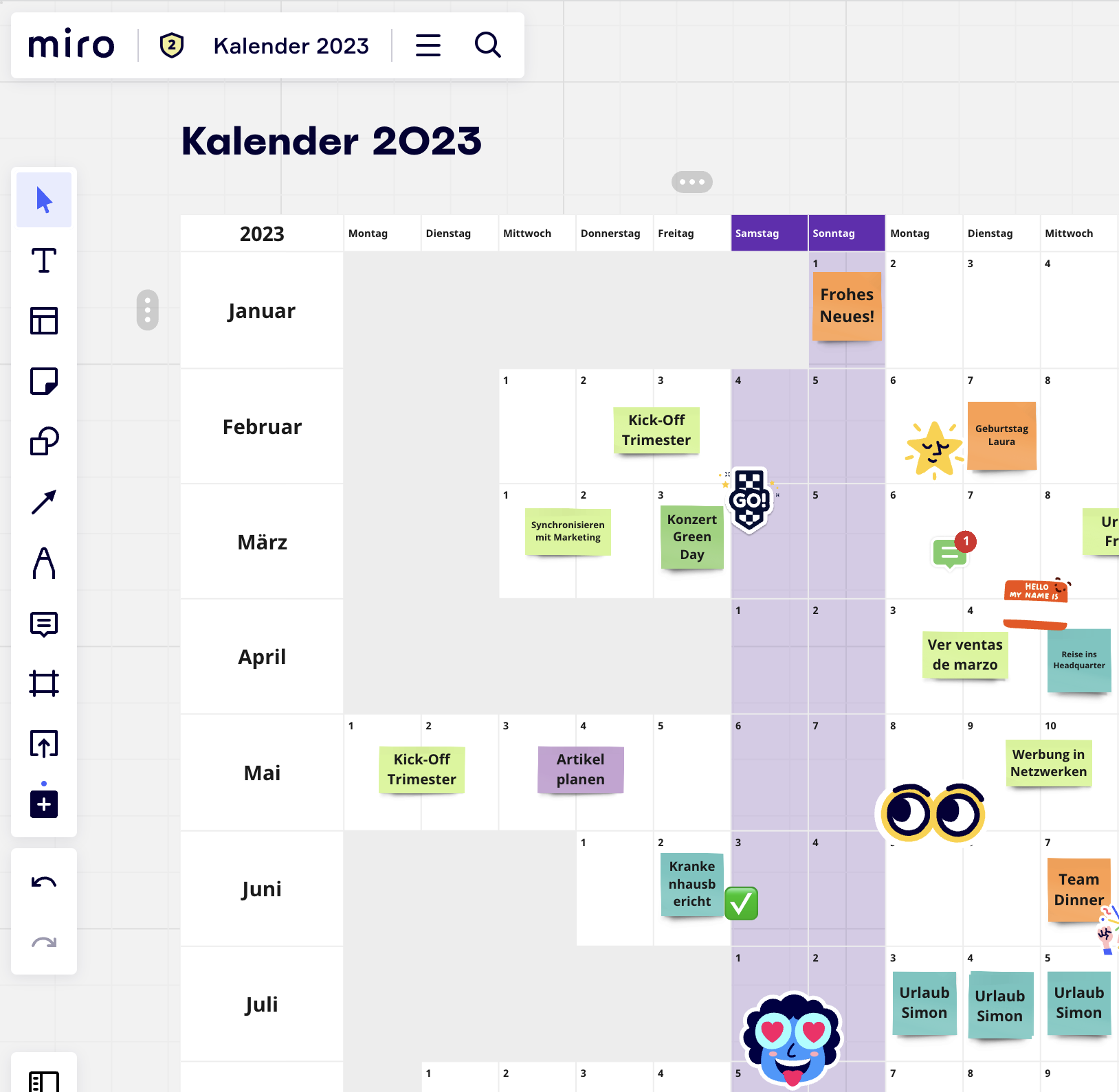 Kalender in Miro erstellen