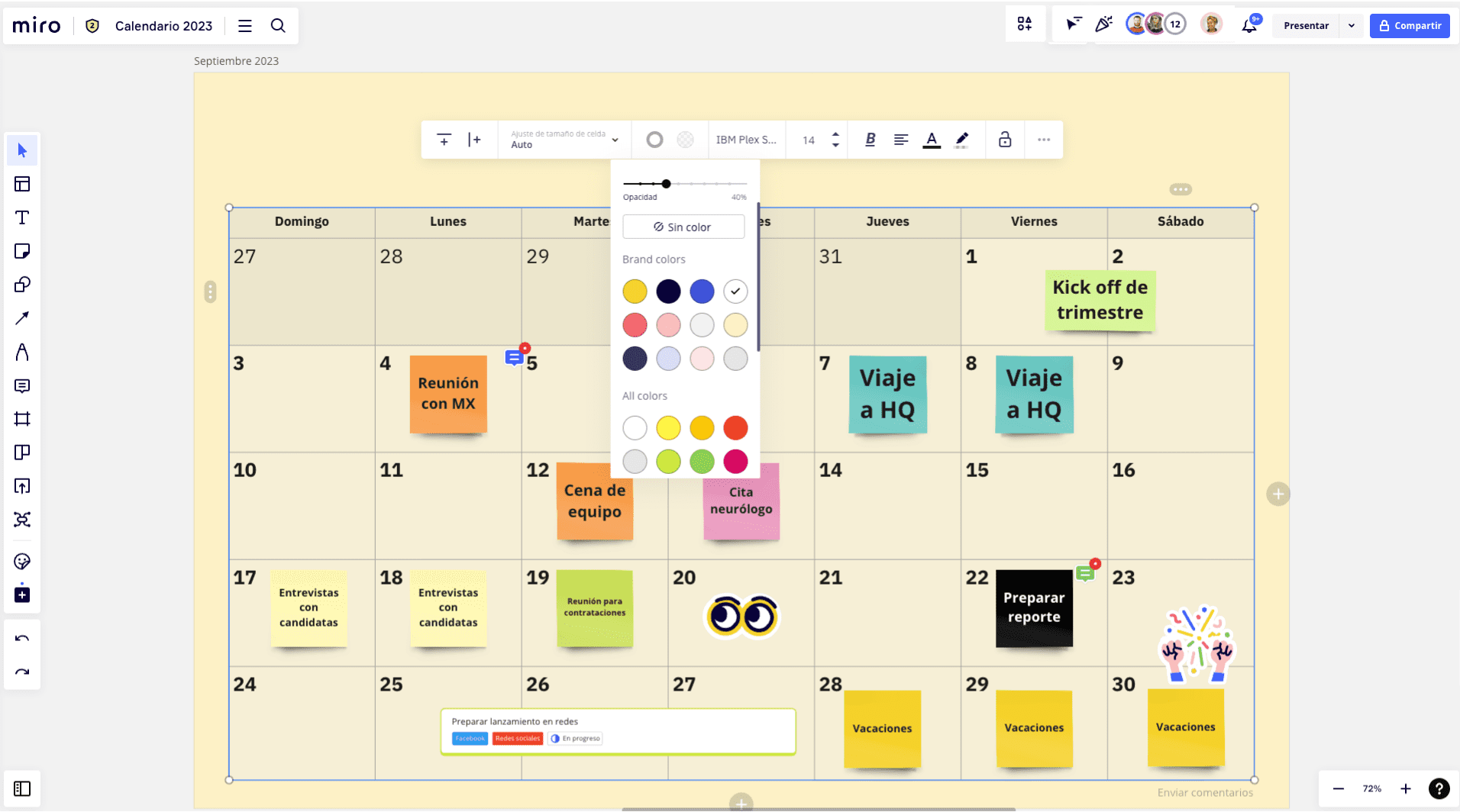 calendario personalizable en miro